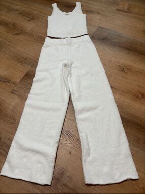 UGG White Plush Fuzzy Loungewear Set Wide Leg & Tank Small